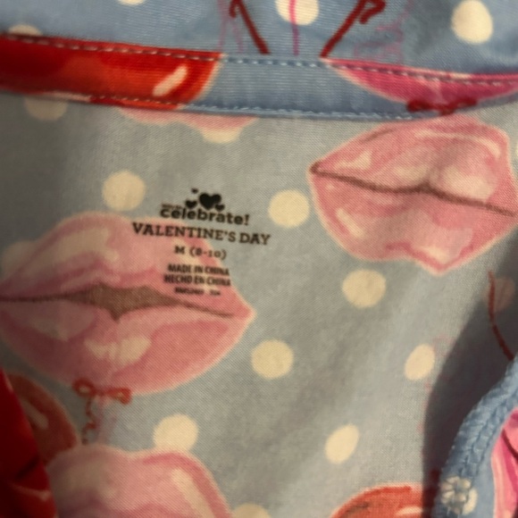 BLUE Valentines Day Kisses 💋 Blue Collared Short Sleeve Shorts Women’s PJ Set - Picture 3 of 6